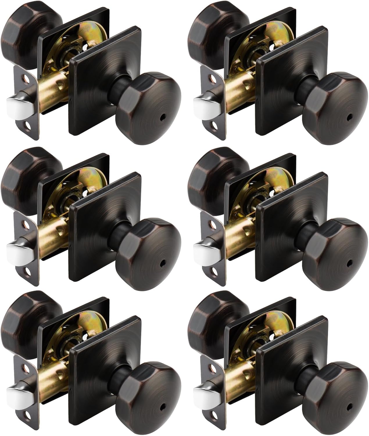 6 Pack Door Knob with Lock for Bathroom and Bedroom,Interior Privacy Door Knob (Aged Bronze)