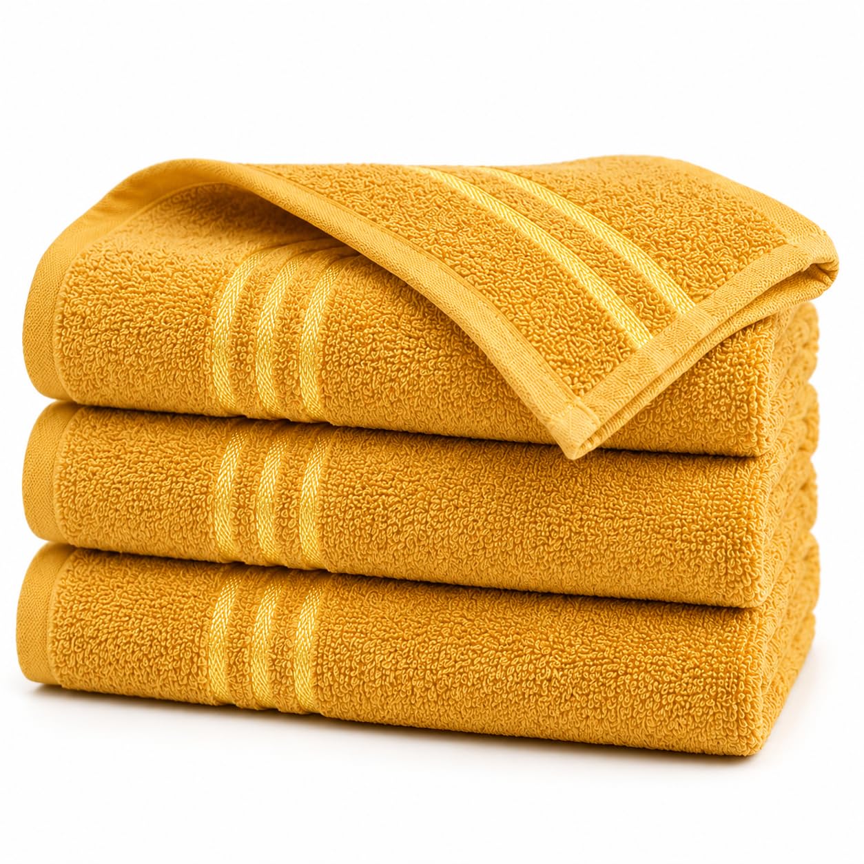 500 GSM Soft Cotton Unisex Hand Towel Set | Soft, Absorbent Napkins for Bathroom, Kitchen & Gym Use | Durable, Reusable & Machine Washable Face Towels | 35 X 52 cm (Yellow, Pack of 3)-image-1