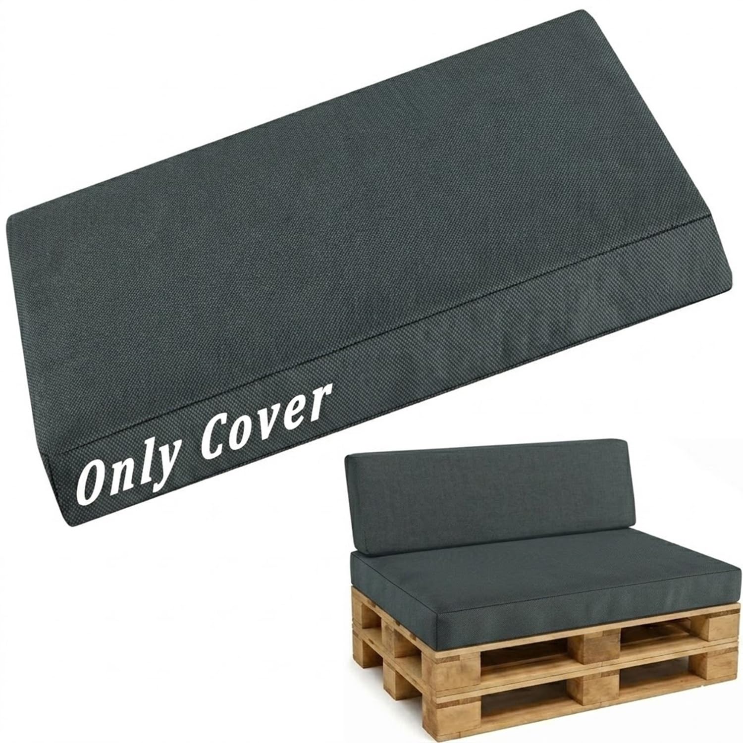 Generisch Ersatz Bezug für Palettenkissen 120×80 60×40 120×60 120×40, Wasserabweisende Hülle für Palettenmöbel Outdoor mit Reißverschluss, Palettensofa Bezug Keilform(Dunkelgrau,Back 120x40cm)