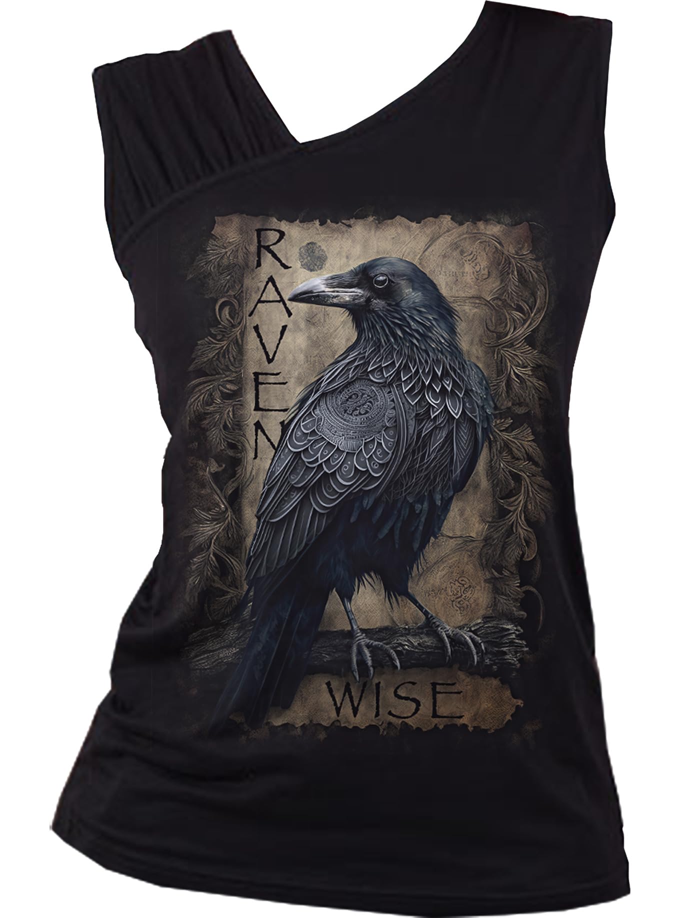 Spiral - Raven Wise - Gathered Shoulder Slant Vest Black - XL