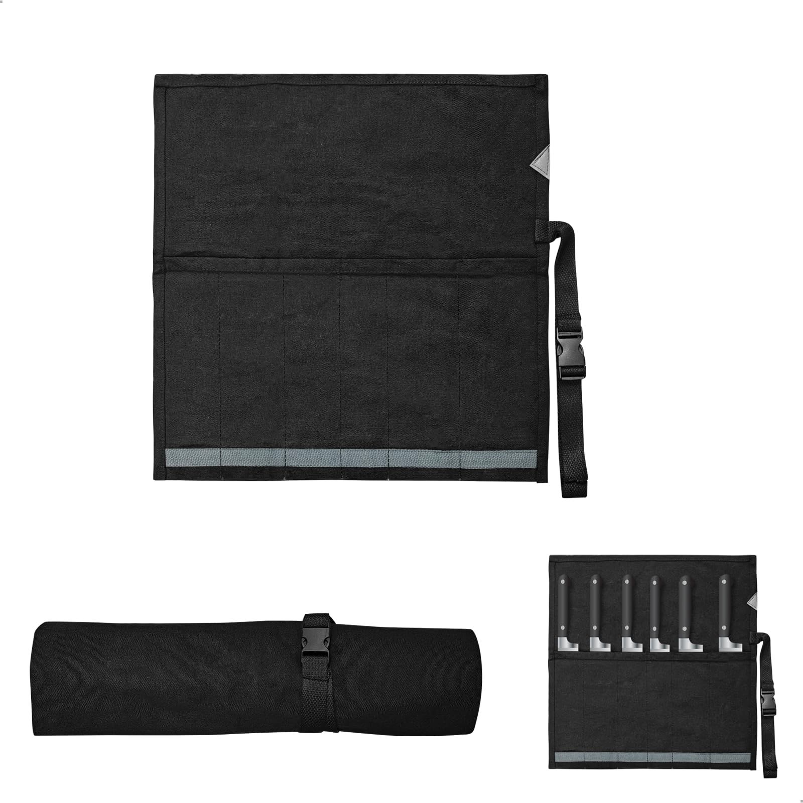 Portacoltelli da Cucina in Oxford, Borsa Porta Coltelli da Chef con 5 Scomparti, Custodia per Coltelli Professionale, Porta Utensili da Cucina, 47.5x27.5cm, Nero