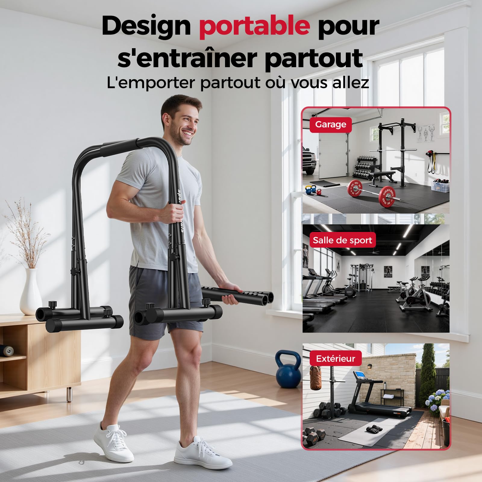 Sportsroyals Barres de Dips Parallèle Musculation Charge 400 kg Sécurité Double Hauteur Réglable 81-96 cm