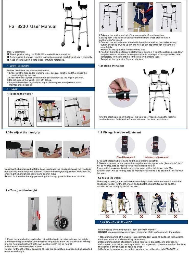Andador con Ruedas para Adultos con Soporte para apoyabrazos, Andador médico de 4 Ruedas, Altura Ajustable, Ayuda para Caminar para Personas Mayores, decoración Safehappy