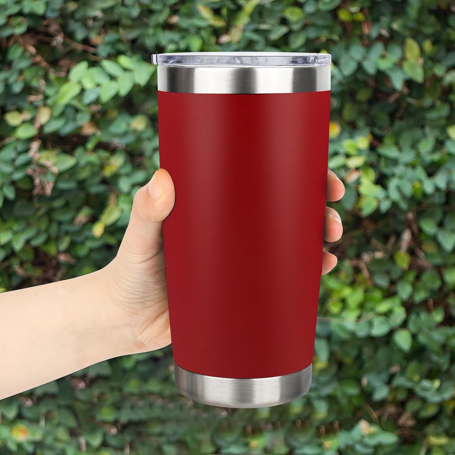 20oz Stainless Steel Tumbler with Lid, Travel Mug - Double Wall Vacuum Powder Coated Cup - Red, 1 Pack - Image 6