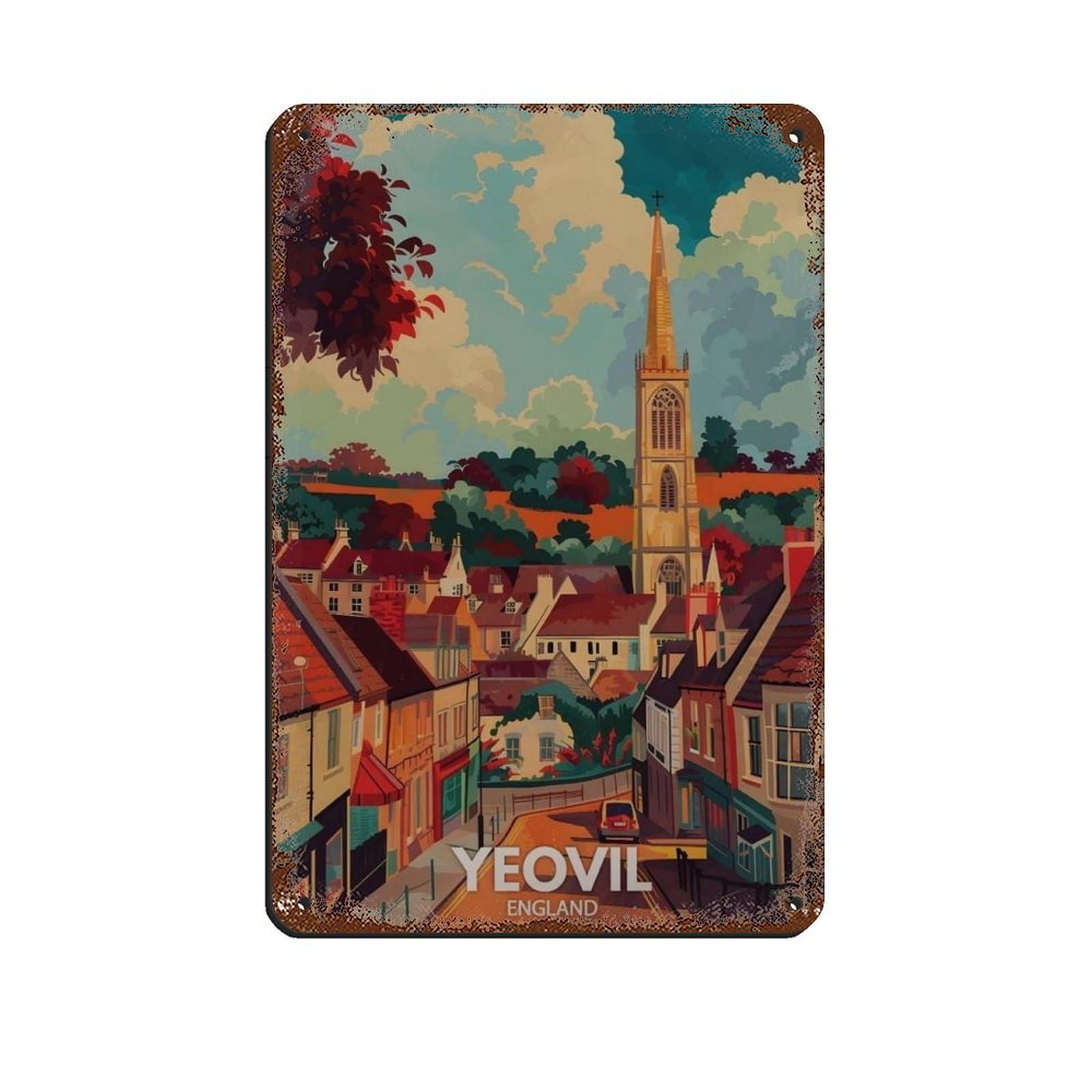 Poster en métal vintage Yeovil déco murale rétro 20x30 cm pour bar et café