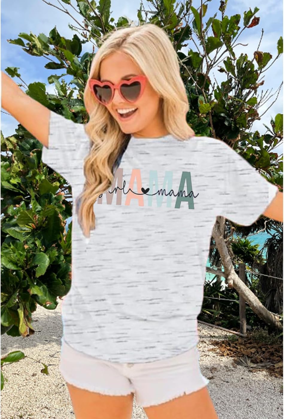 Girl Mom Tshirt Women Funny Letter Print Mama Graphic Tees Shirt Casual Short Sleeve Tops Cute Mom Gift - Image 3