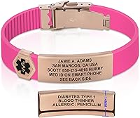 Vista 187 de Divoti Pulsera de identificación de alerta médica grabada personalizada, grabado láser de doble cara, pulsera de silicona, cierre de seguridad