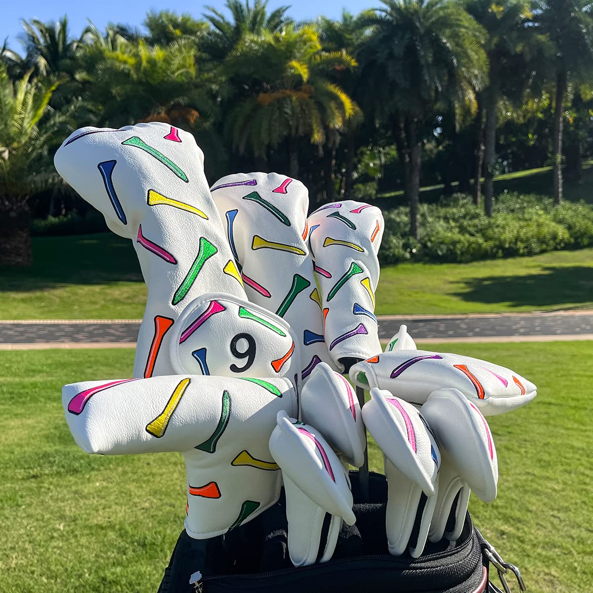 Montela Golf Copri club, Colorato Birdie Tee 3 Legno Headcover Driver Headcover Fairway Wood Head Covers Hybrid Headcover in Pelle Golf Head Cover per Odyssey Scotty Cameron Taylormade
