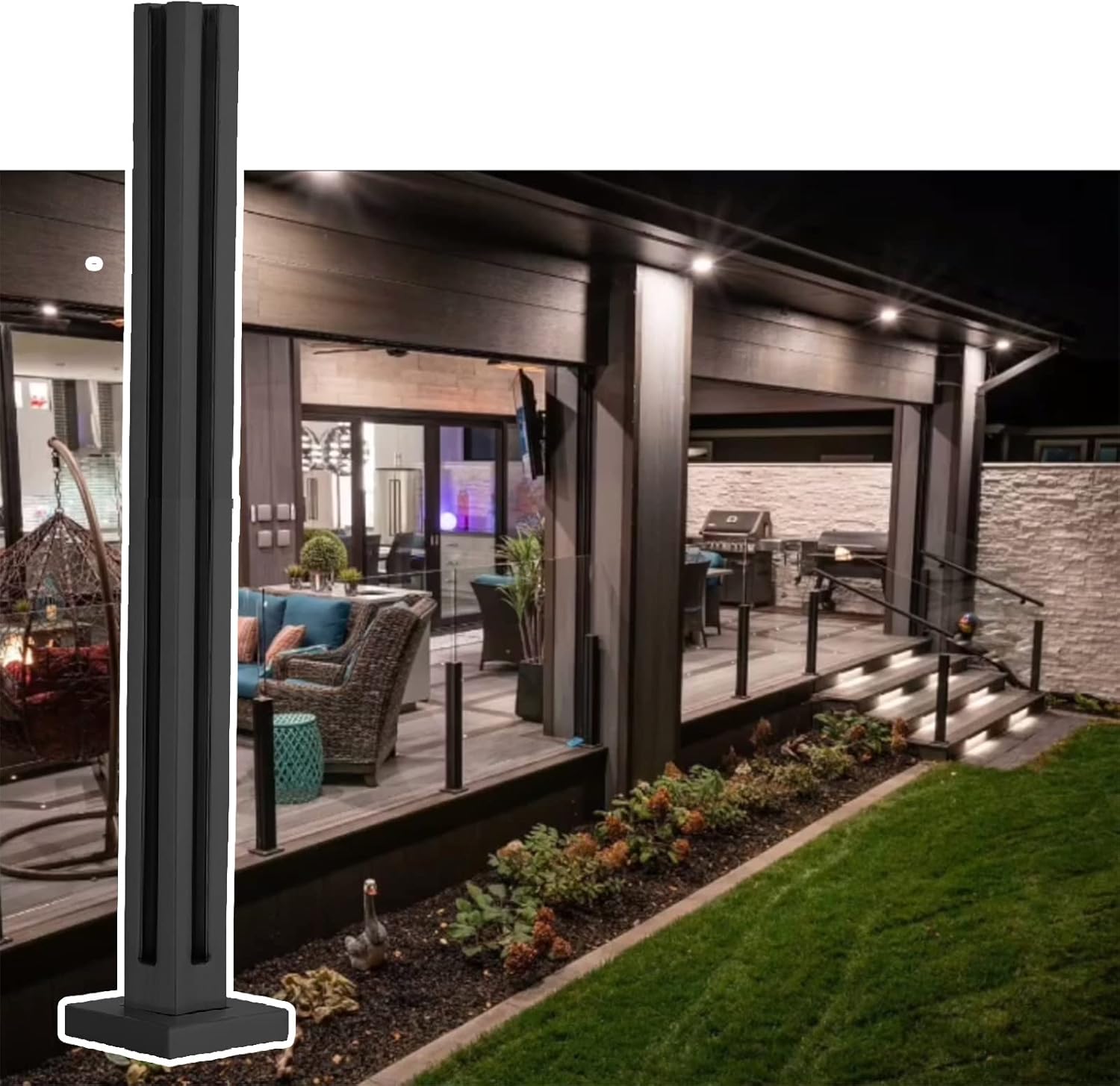Black Balcony Glass Railing Post, Indoor Outdoor Balusters Support Rod for Balcony Stairs Garden Fencing (Color : Corner Post, Size : Height-125cm)