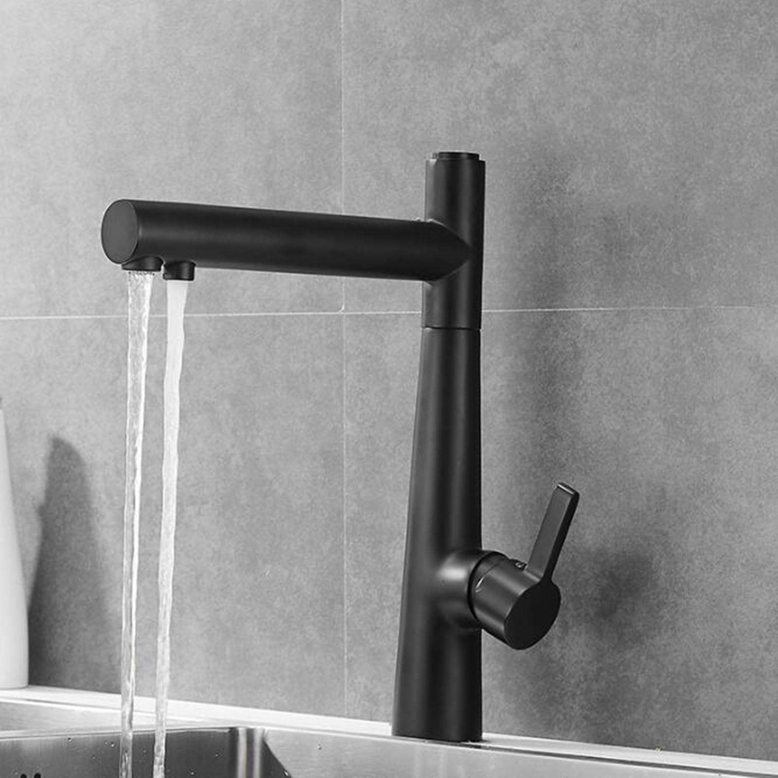 Robinet de cuisine 3 voies avec pulvérisateur et bec rotatif noir