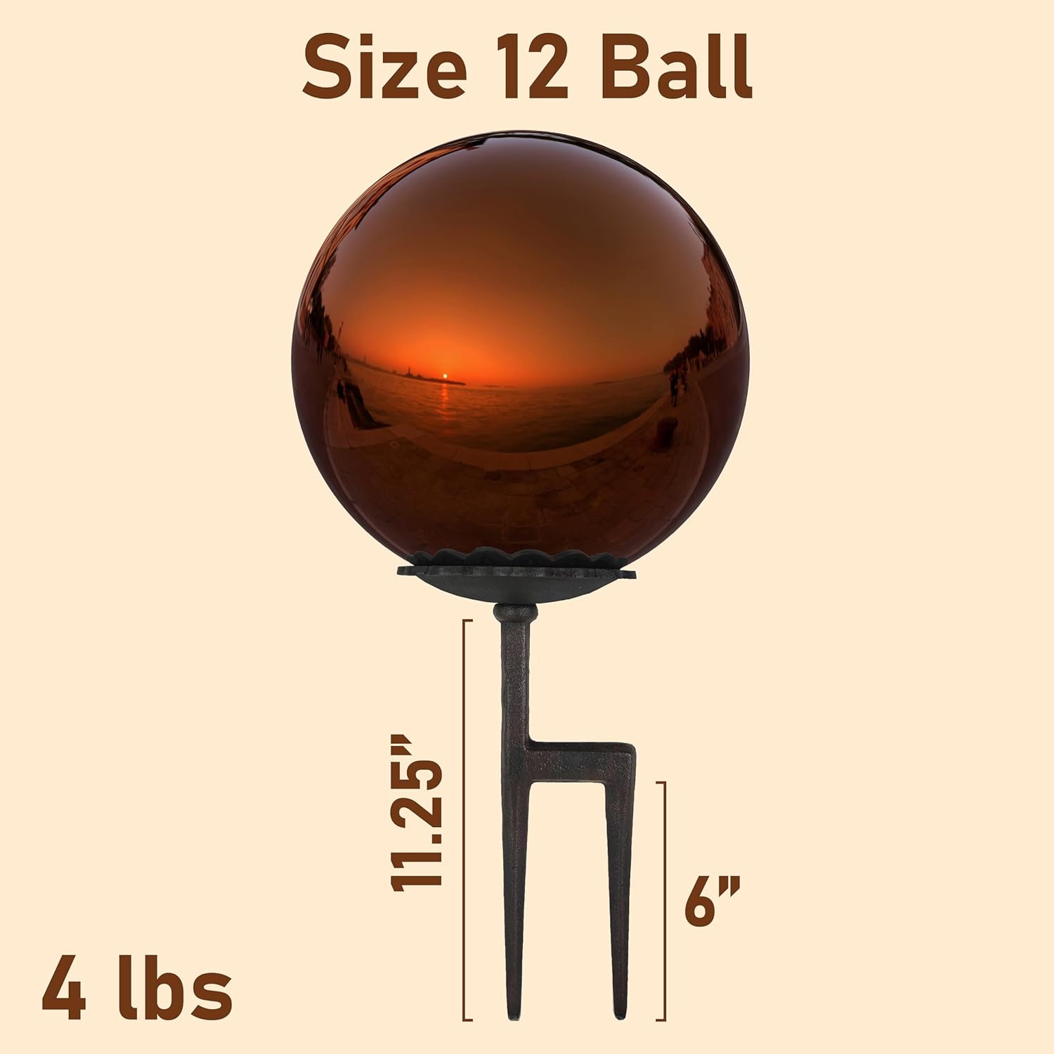 Lulu Decor, Copper Stainless Steel Gazing Mirror Ball Size 12 with Screw Stand (for Windy Area)