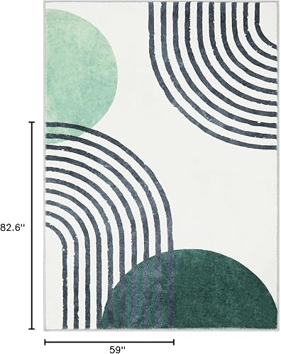 Miniatura 2 de Wonnitar Alfombra bohemia de 5 x 7 pies, color verde, para sala de estar, moderna, abstracta, suave, para dormitorio, lavable a máquina, alfombra