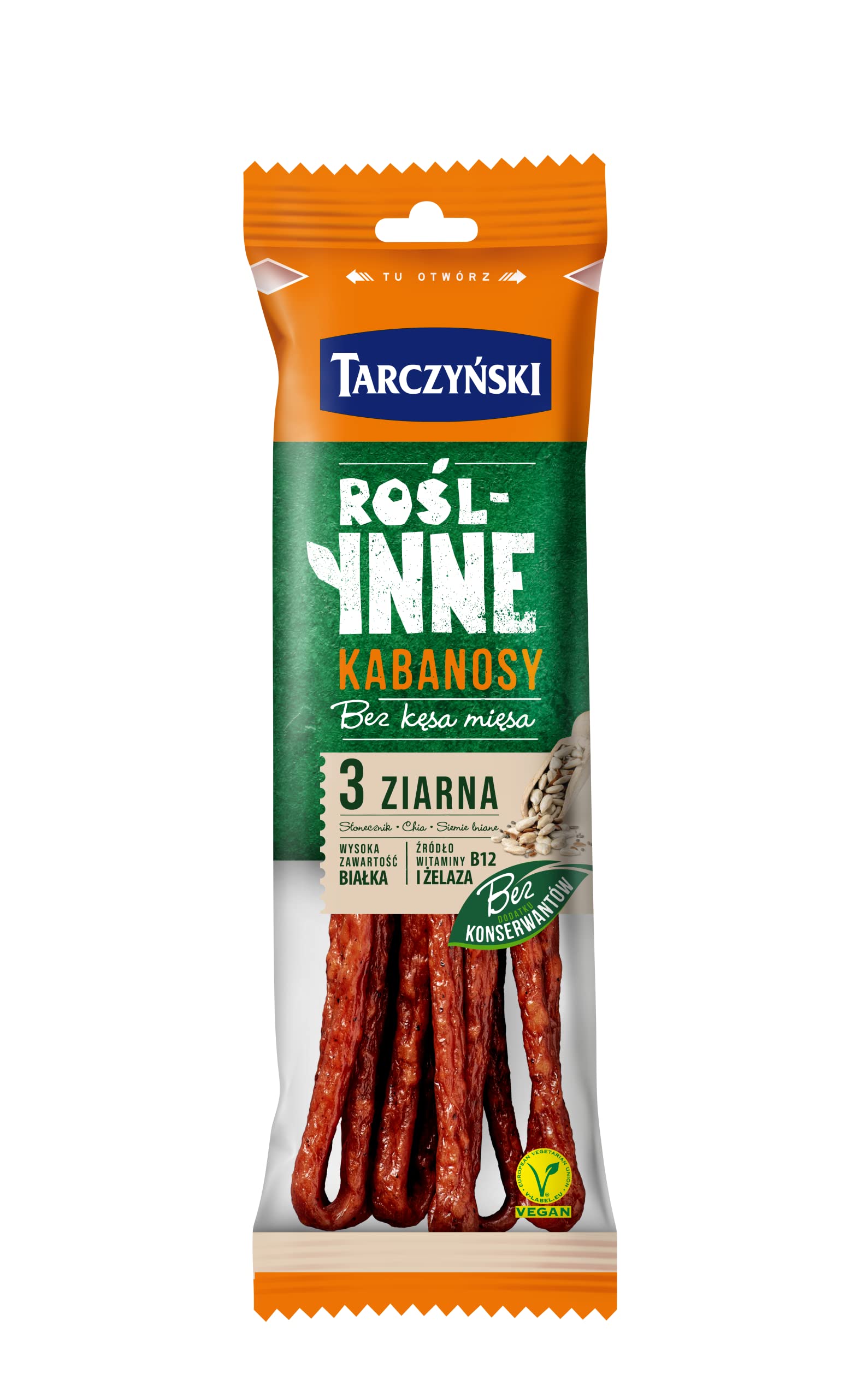 Tarczyński Vegane Kabanos Wurst 90g (8 Stück) - 27g Protein - glutenfrei - Snack auf pflanzlicher Basis - Multipack