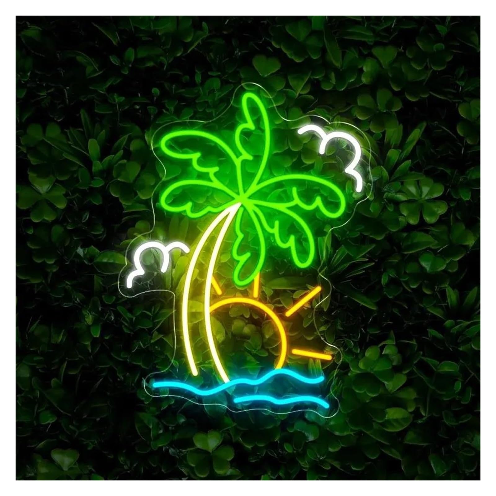 XENITE Hanging Art Neon Signs Tropical Palm Tree Neon Sign Adjustable Brightness Seaside Sun Wall Art Decor Tropical Bar Beer Club Pub Wedding 50cm