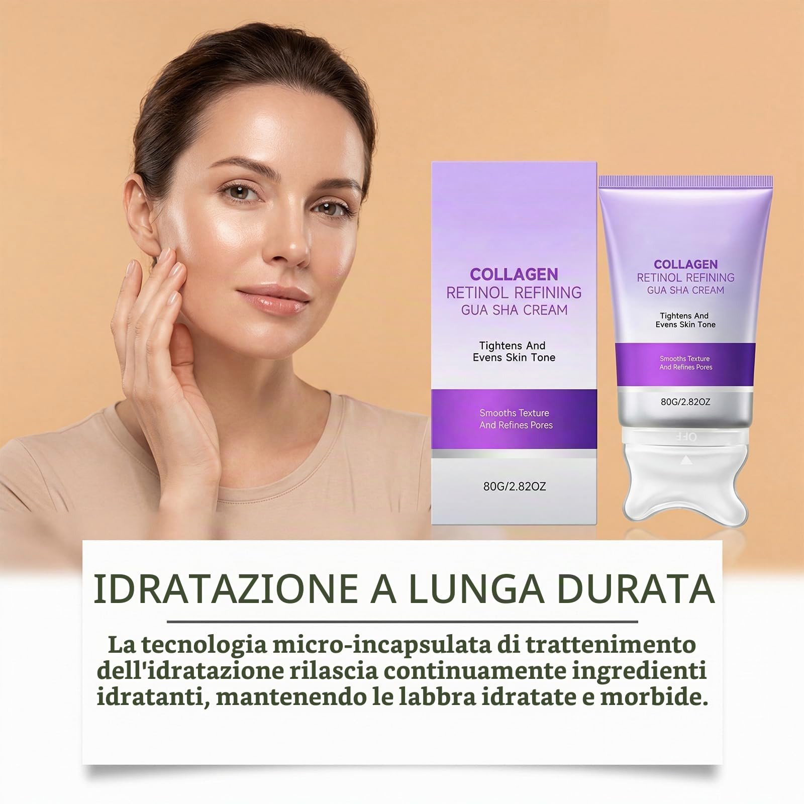 Crema Gua Sha con collagene e retinolo, per rassodare e rassodare il collo, anti-invecchiamento, idratante, rassodante e levigante per viso e collo, cura quotidiana (1)