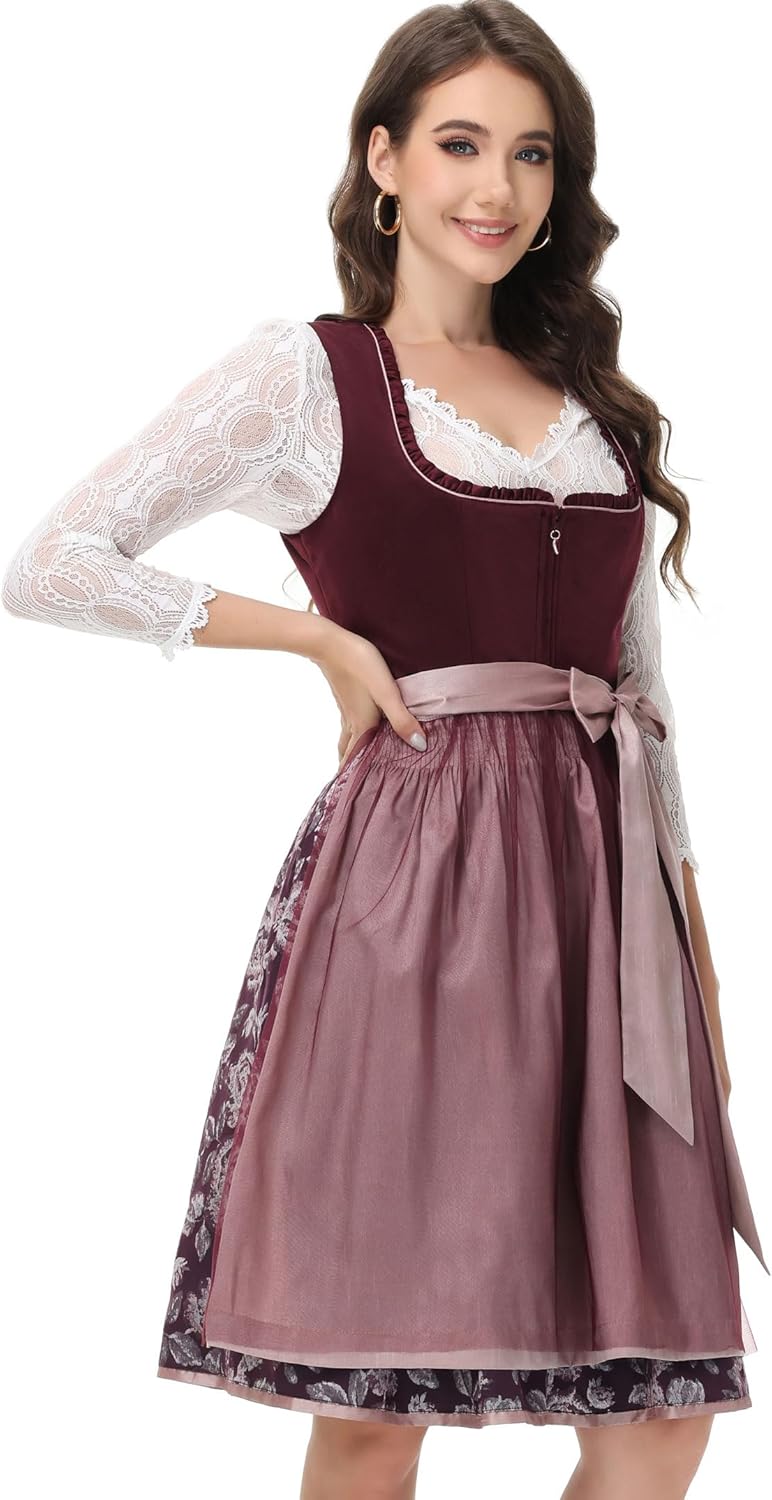 Women's German Dirndl Dress Bavarian Oktoberfest Halloween Carnival Costumes for Holiday - Image 3