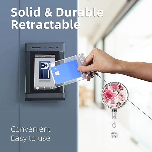 Miniatura 4 de Carretes retráctiles de rosa rosa, bonito soporte para tarjetas de identificación con clip giratorio de 360 grados, carrete de clip de insignia de