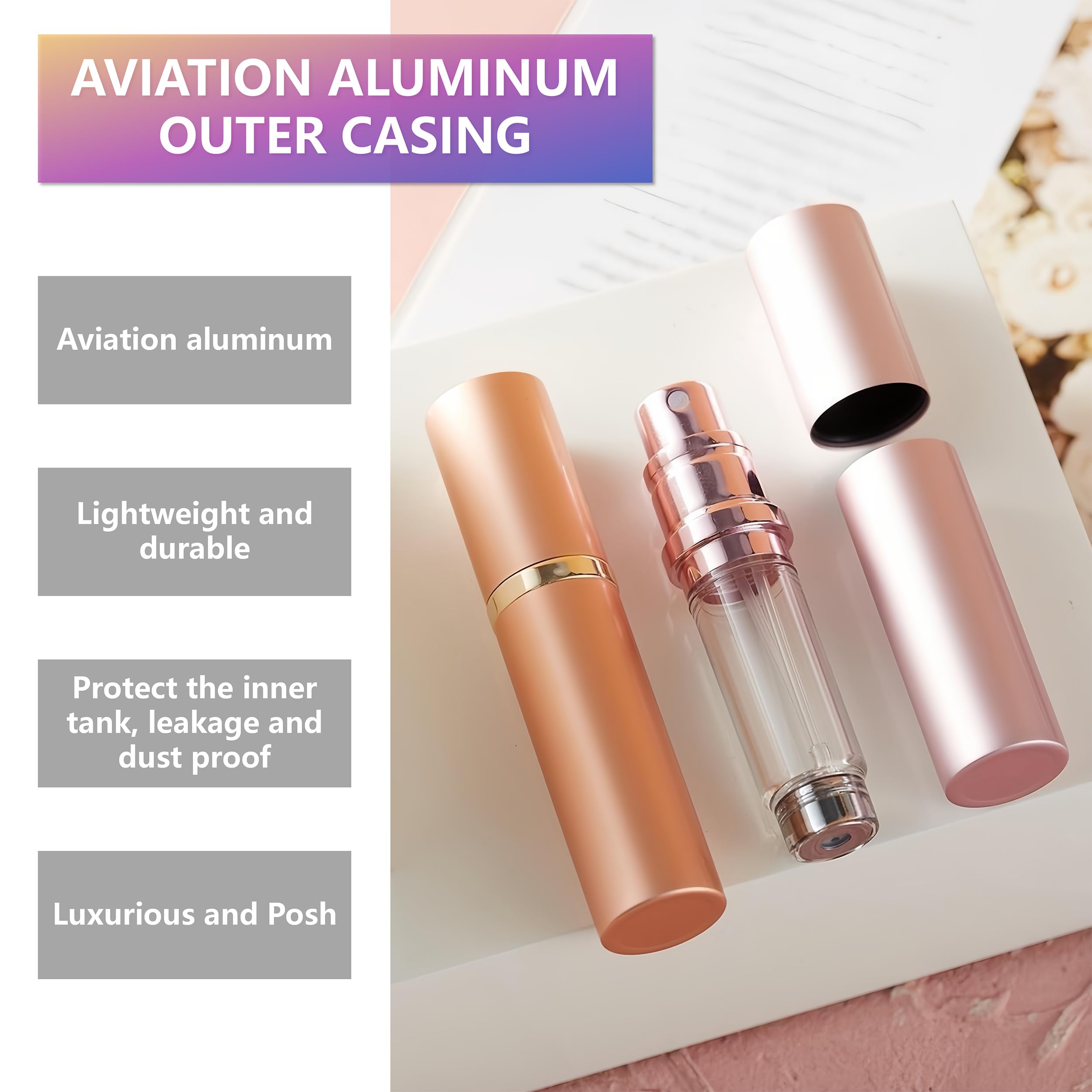 Perfume de viaje botella recargable portátil atomizador botella de fragancia bomba de llenado de la parte inferior Mini bolsa tamaño 5ml para viajar y salir (dorado)