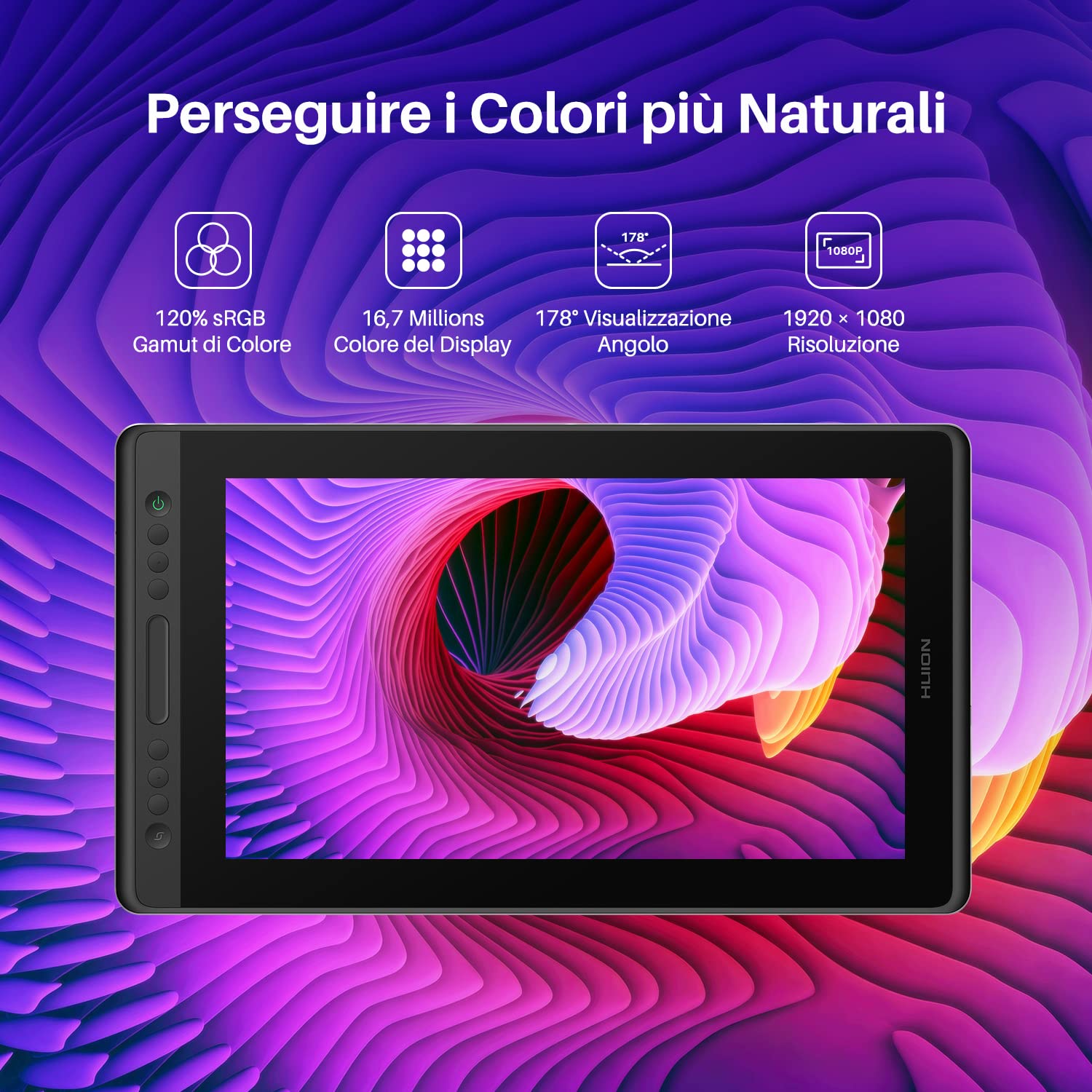 HUION Kamvas Pro 16 Tavoletta Grafica con Schermo, Monitor da Disegno IPS 1920x1080 HD da 15,6 Pollici, 6 Tasti Express e 1 Touch Bar, Uso Ideale per Formazione a Distanza e Conferenze Web