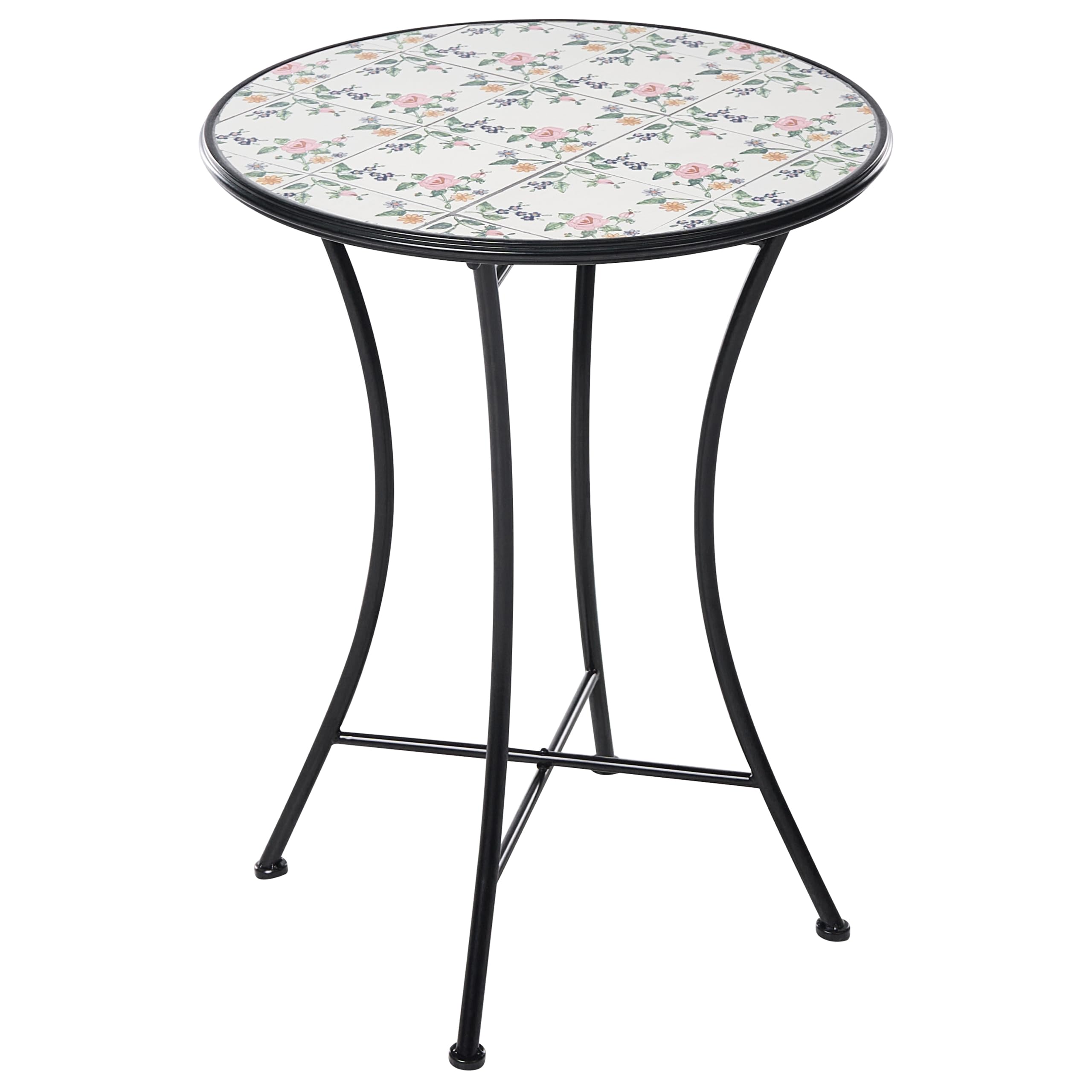 Beliani Set da bistrot in stile ferro battuto con tavolo e sedie pieghevoli in piastrelle di ceramica a mosaico nero