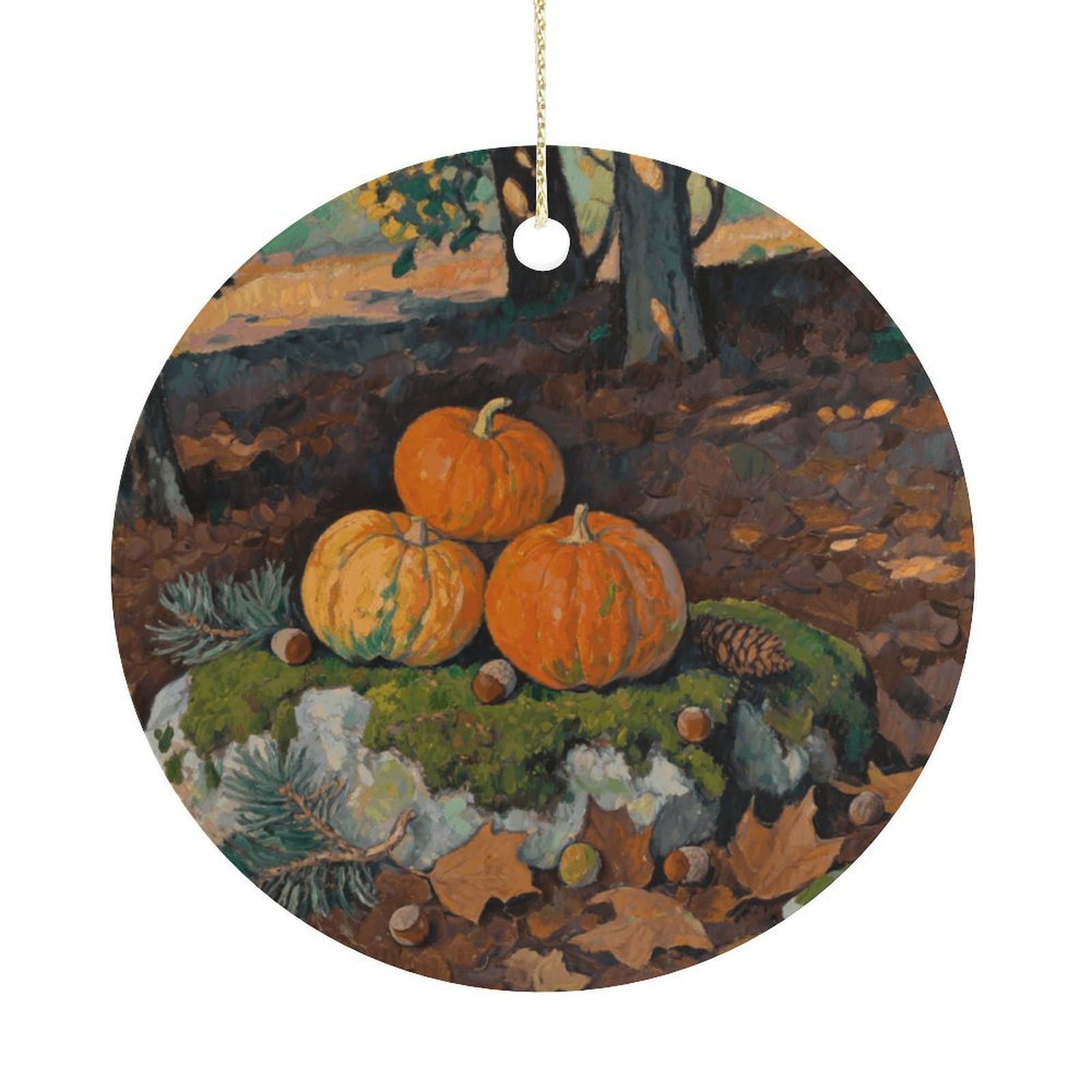 Personalized Christmas Ornaments 2025 Ceramic Hanging Leaves Pumpkin Ornaments with Gold String Double-Sided Vintage Holiday Decorations for Tree Mantel Tabletop Xmas Party Favors