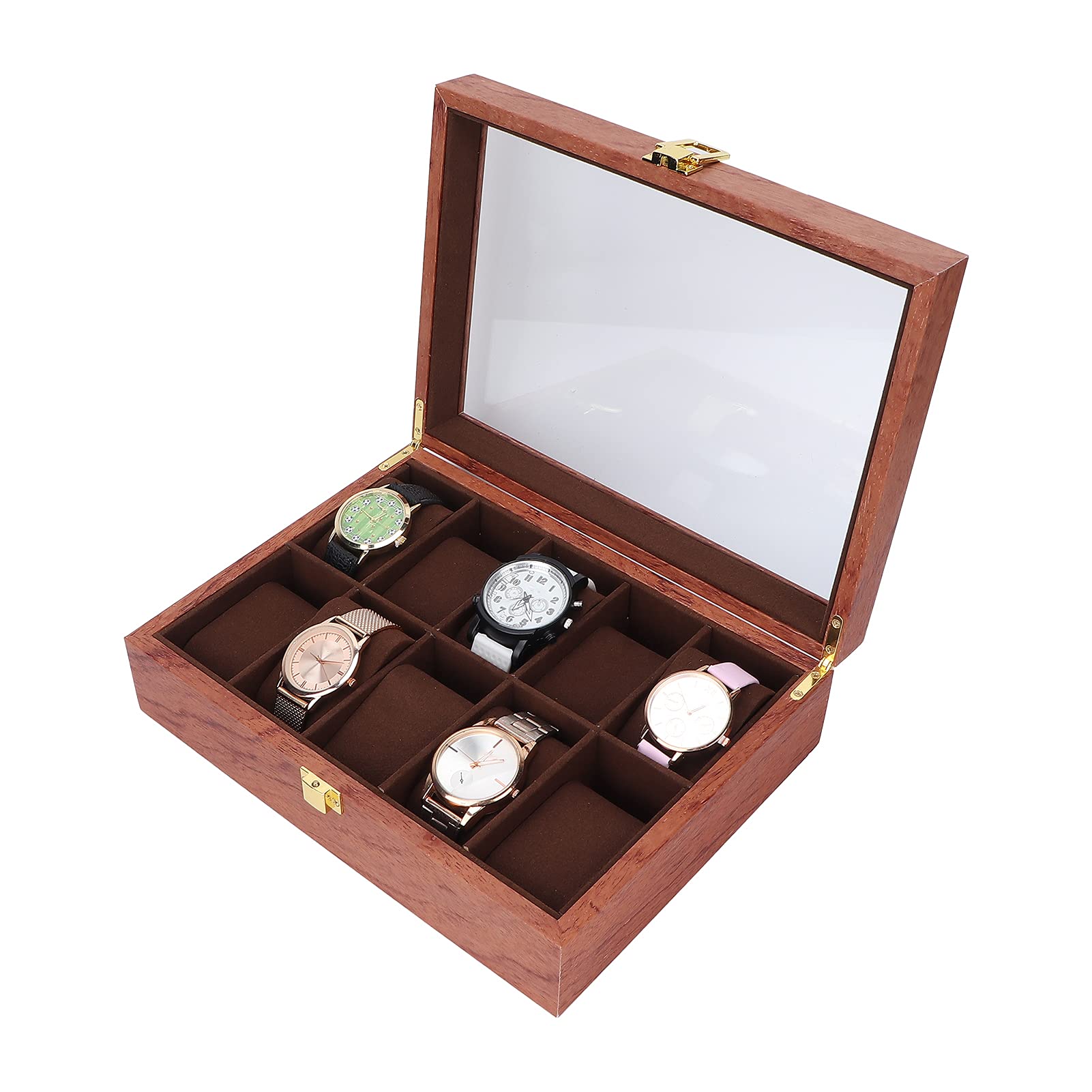 ZJchao Caja de Reloj de 10 Ranuras para Hombres y Mujeres, Caja de visualización de Relojes de Madera, Almohada Suave, Organizador de Relojes, Caja de Almacenamiento de Relojes con Tapa de Vidrio