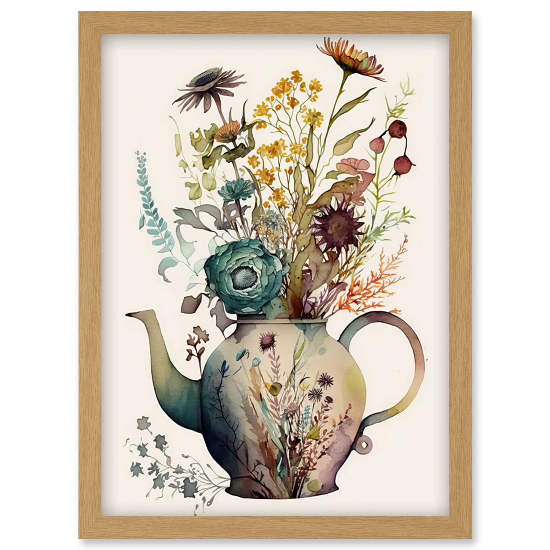 Artery8 Flower Bouquet in a Floral Pattern Ceramic Teapot Artwork Framed Wall Art Print A4