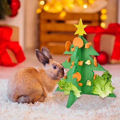Vehomy Rabbit Foraging Puzzle Toy - Christmas Tree Guinea Pig Bunny Hamster Vegetable Hay Feeder
