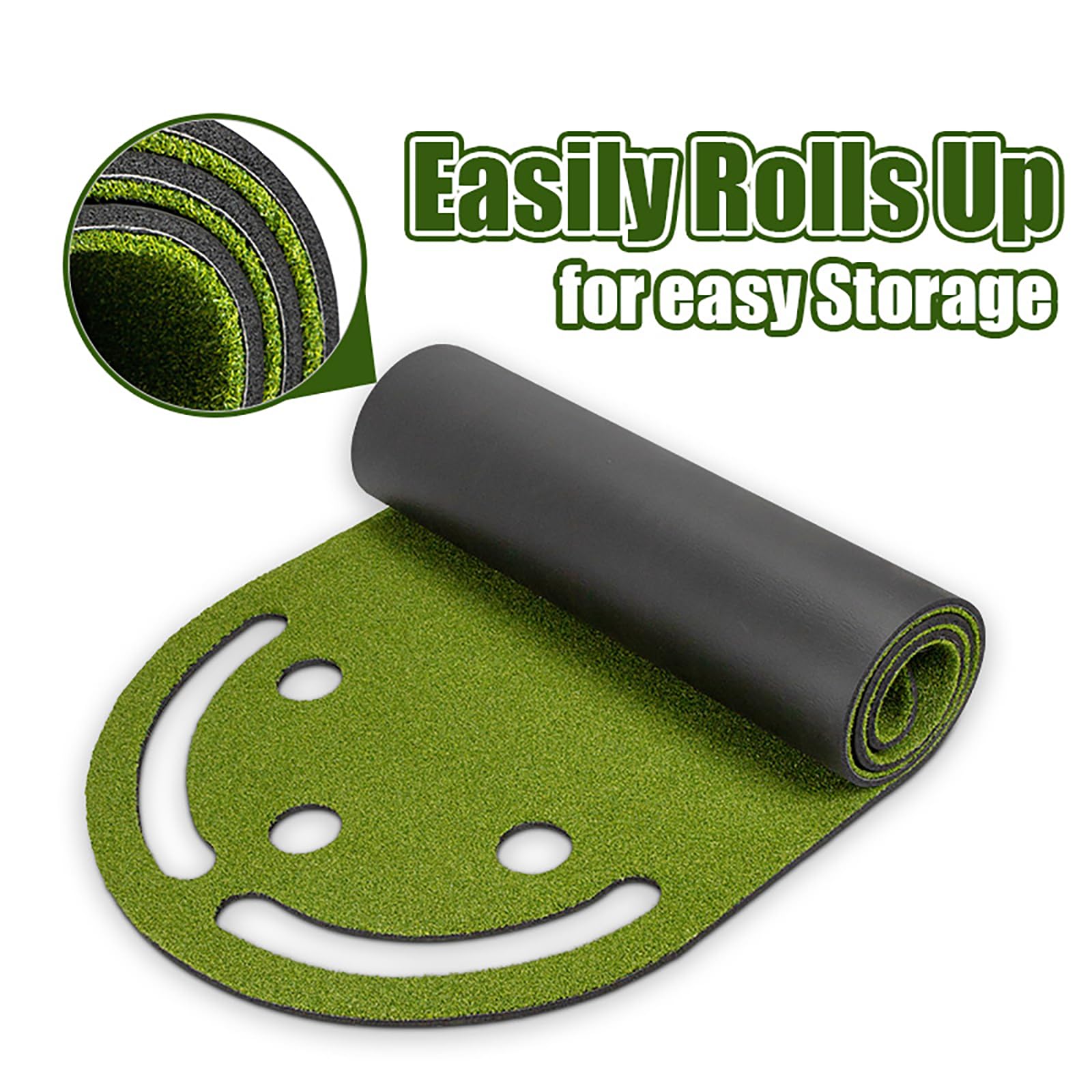 Dr.Acces Golf Putting Green 10.8 x 3.3 Ft Putting Mat Real Feel Artificial Grass Synthetic Turf Practice Golf Mat with Bumpers, Hole Covers, and Shallow Cups with Flags.