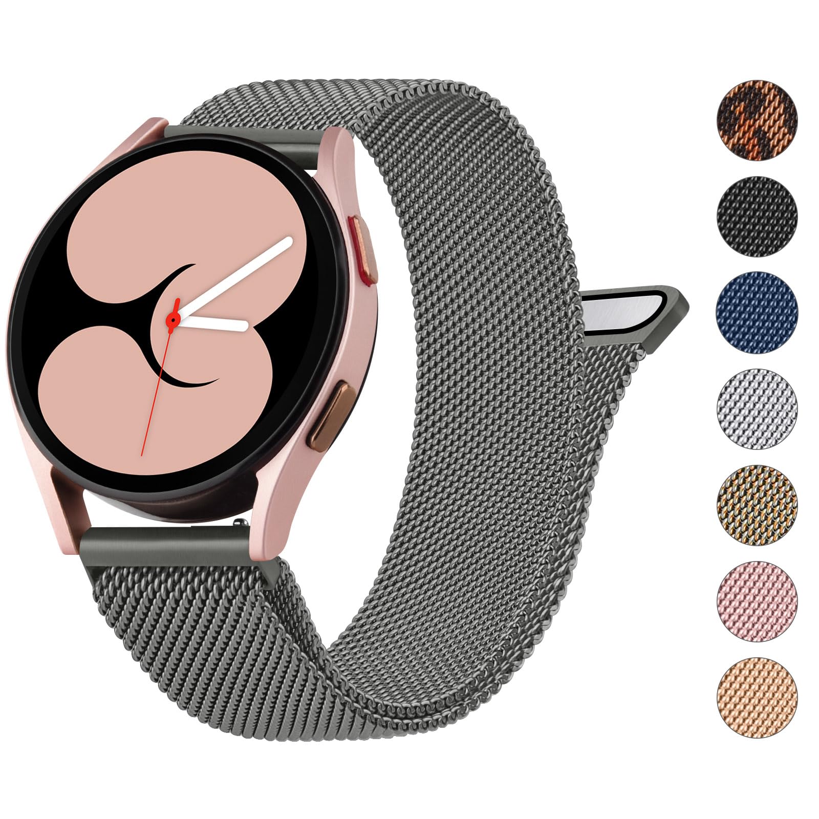 Metal Strap for Samsung Galaxy Watch 4 Strap 40mm 44mm Men Women, Samsung Galaxy Watch 4 Classic Strap 42mm 46mm,20mm Adjustable Silicone Sport Replacement Band for Galaxy Watch 6/5/4 (Space Gray)