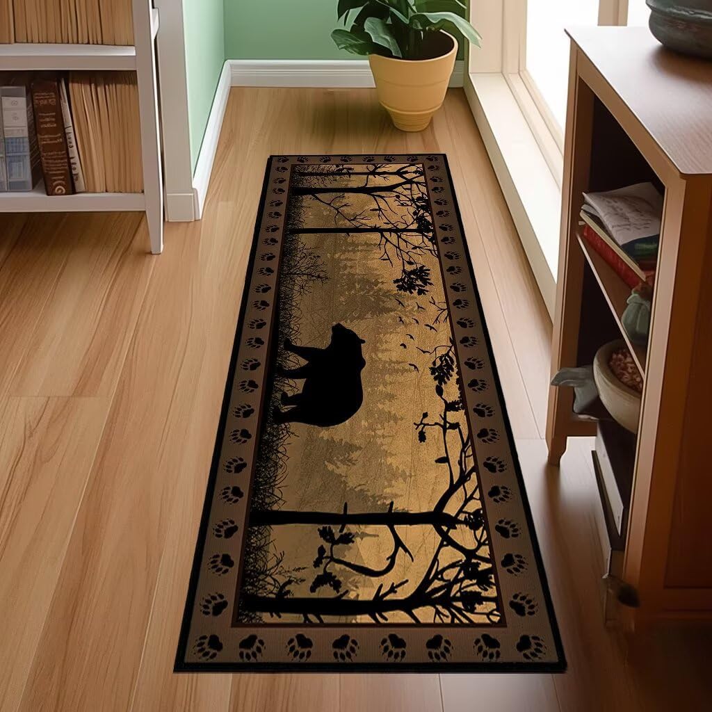 Rustic Cabin Wildlife Runner Rug 2x6,Bear Country,Vintage Hallway Rugs Indoor Entrance Door Mat Washable Kitchen Runners Non Slip Accent Area Rug Ultra-Thin Throw Carpet for Entryway Hallways Laundry