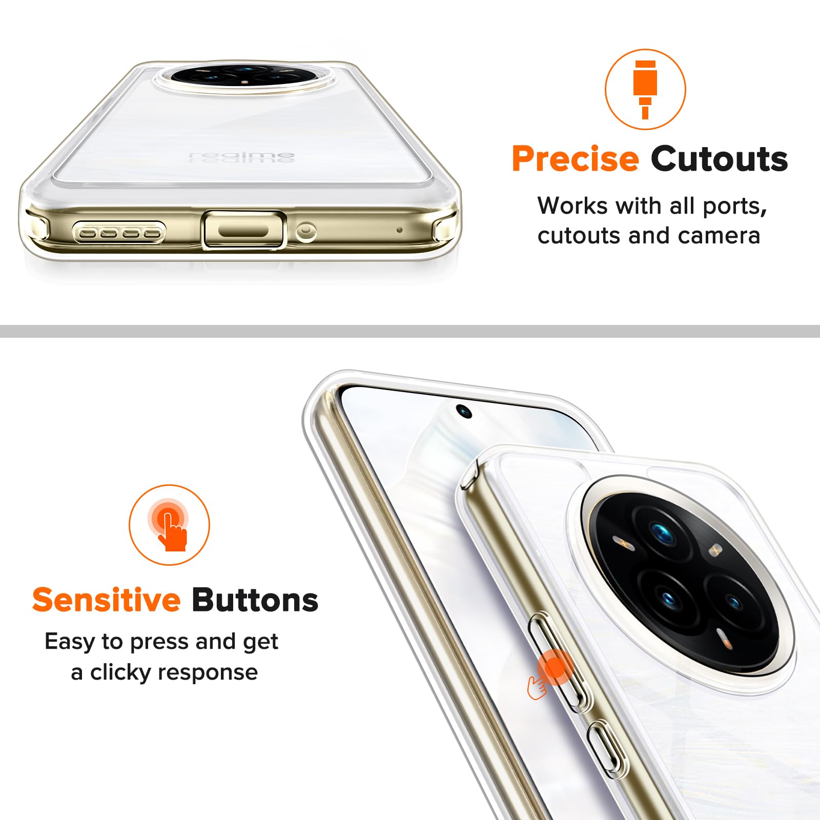 ILING Trasparente Cover per Realme 14 Pro+ Plus 5G, 360°Complète Protection Antiurto Custodia con Protezione Schermo Integrata, Ultra Sottile Hard PC Silicone TPU Bumper Caso (Nero