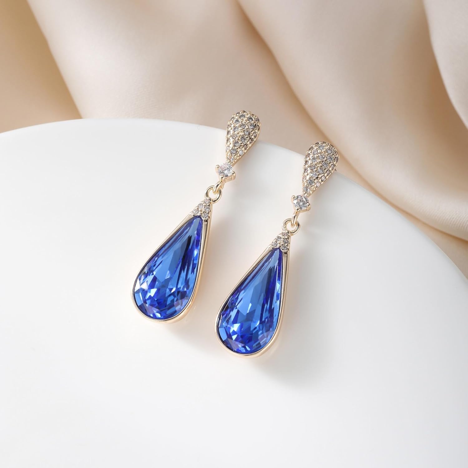 Austrian Crystal Teardrop Dangle Drop Earrings for Women 14K Gold Plated Hypoallergenic Jewelry Gift - Image 5