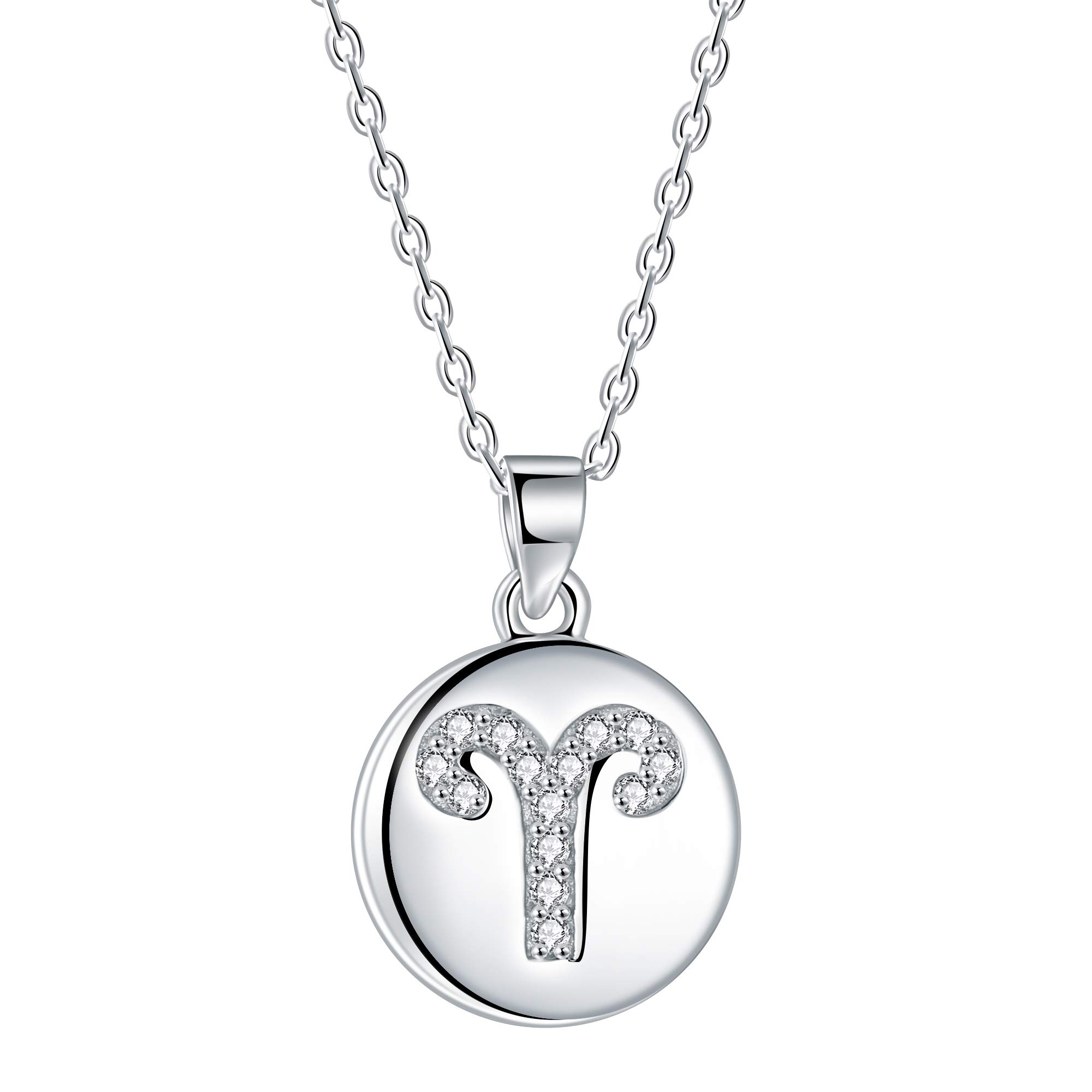 J.Endéar Collar Horóscopo Plata de Ley 925 Cadena Colgante de Circón Disco Redondo para Mujeres Niñas 40 + 5 cm Ajustable
