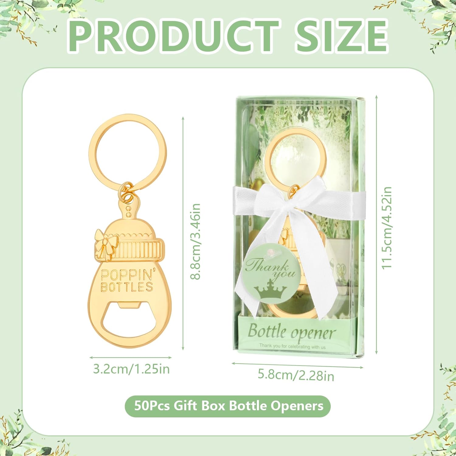 50Pcs Popping Bottle Openers Baby Shower Party Favors for Guests Bottle Opener Keychain Decorations and Souvenirs with Gift Box, for Gender Reveal Return Giveaways Theme Party Supplies (Green)