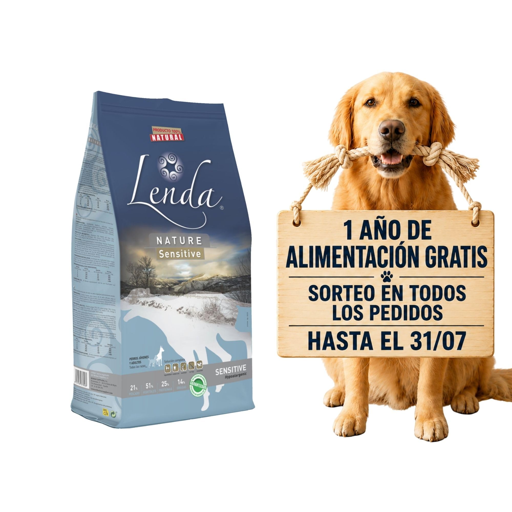 Lenda Sensitive 12Kg - Pienso Hipoalergénico para Perros Jóvenes y Adultos con Alergias Severas o Intolerancias | Pienso Gastrointestinal con Pescado Blanco | Comida Perros Natural y SIN Cereales