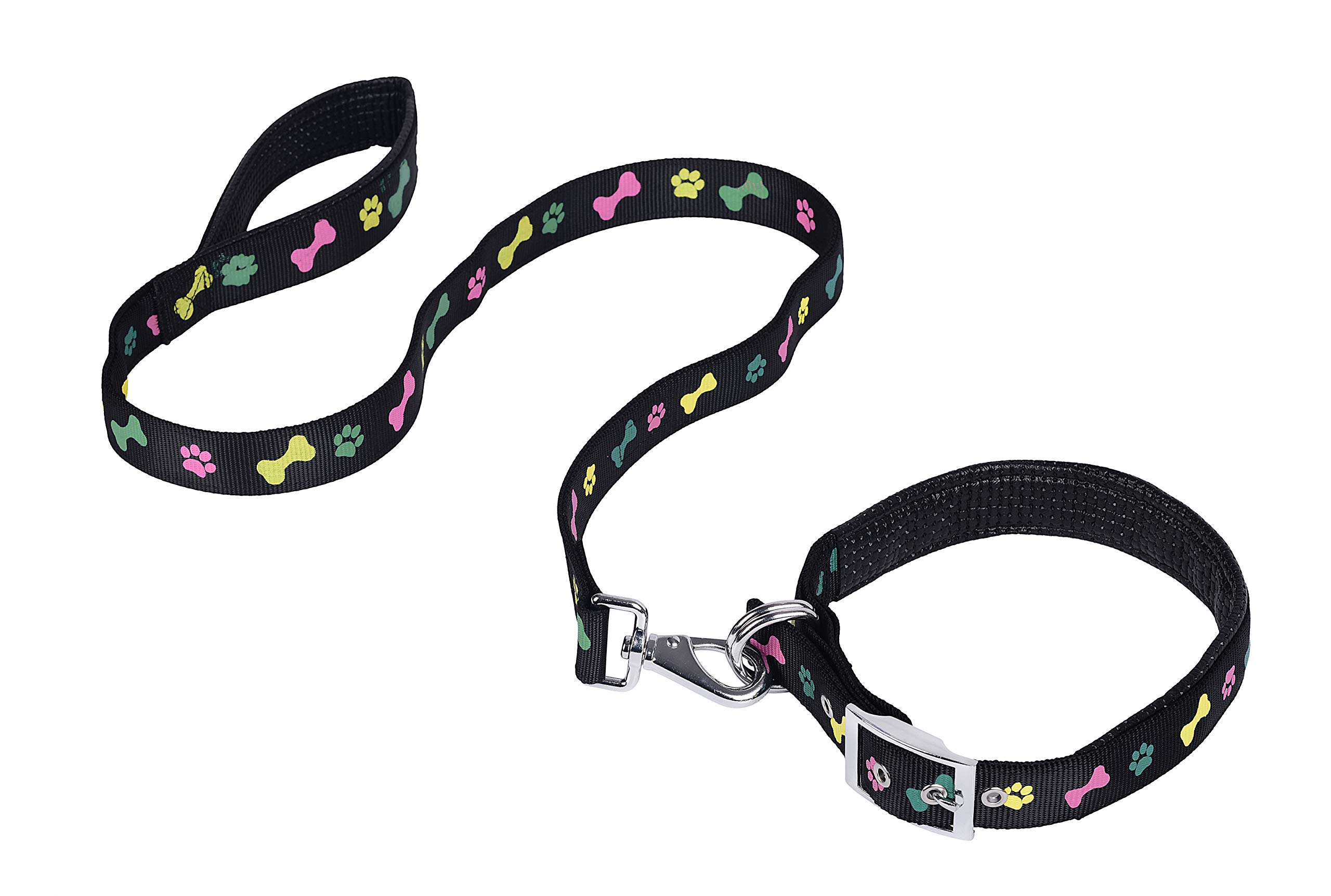 Pets Empire Soft Padded Paw and Bone Printed Dog Leash Collar Set Nylon Foam Soft Adjustable Pet Cat Durable Collar (Large Neck 44-52cm, Black) (B08L11YXQ8) Amazon Price History, Amazon Price Tracker