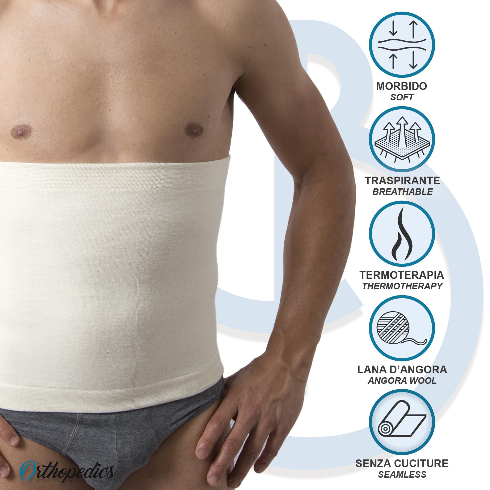 Beman 564 - Pancera Termica in Lana d'Angora e Merino, Termocintura Fascia Lombare elastica Contenitiva Unisex per Uomo e Donna, Calda e Riscaldante, Mal di Schiena lombare H.31 (Bianco, 2)