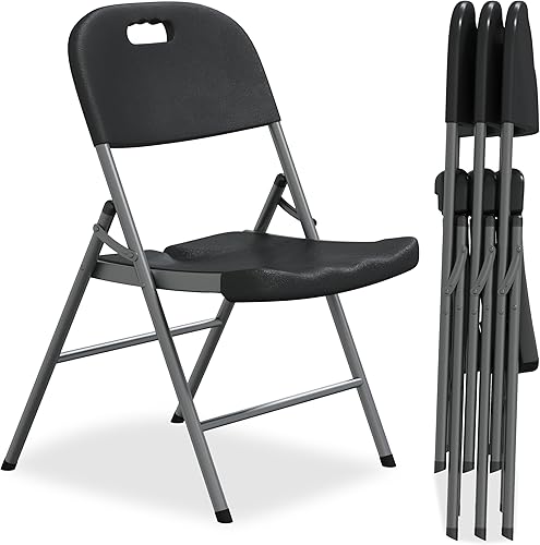 Uograde - Sillas plegables para exteriores, resistentes, paquete de 4, sillas plegables negras para patio, comedor, plegable, máximo 500 libras,