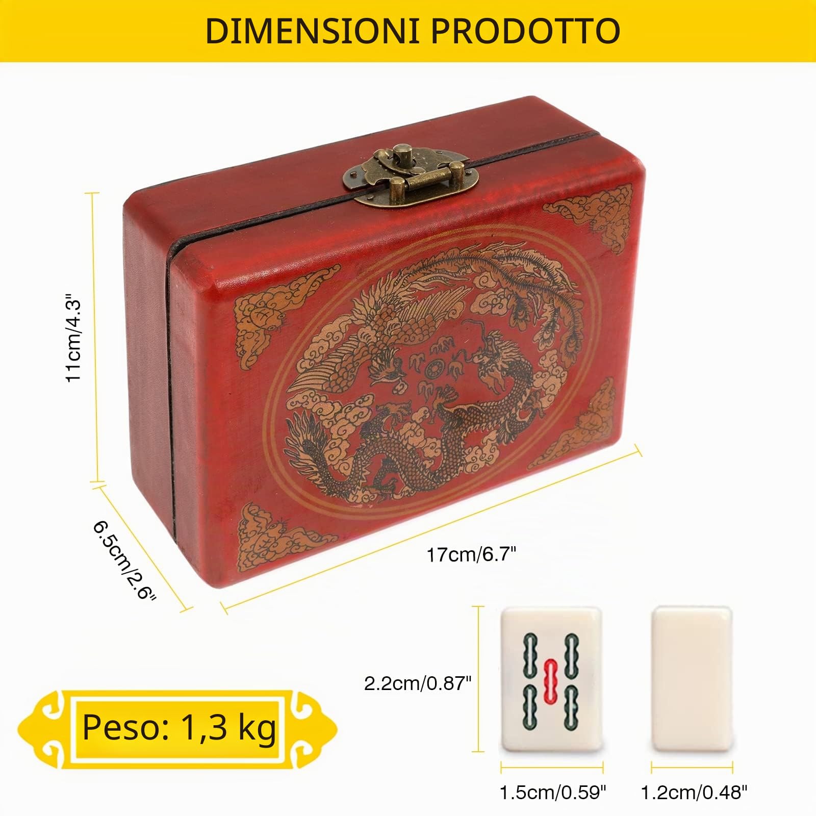 Dyna-Living Mini set Majong cinese, struttura solida facile da leggere Mah Jong Game, 2 dadi e custodia in pelle, set completo di giochi Majong per raccogliere giochi da tavolo