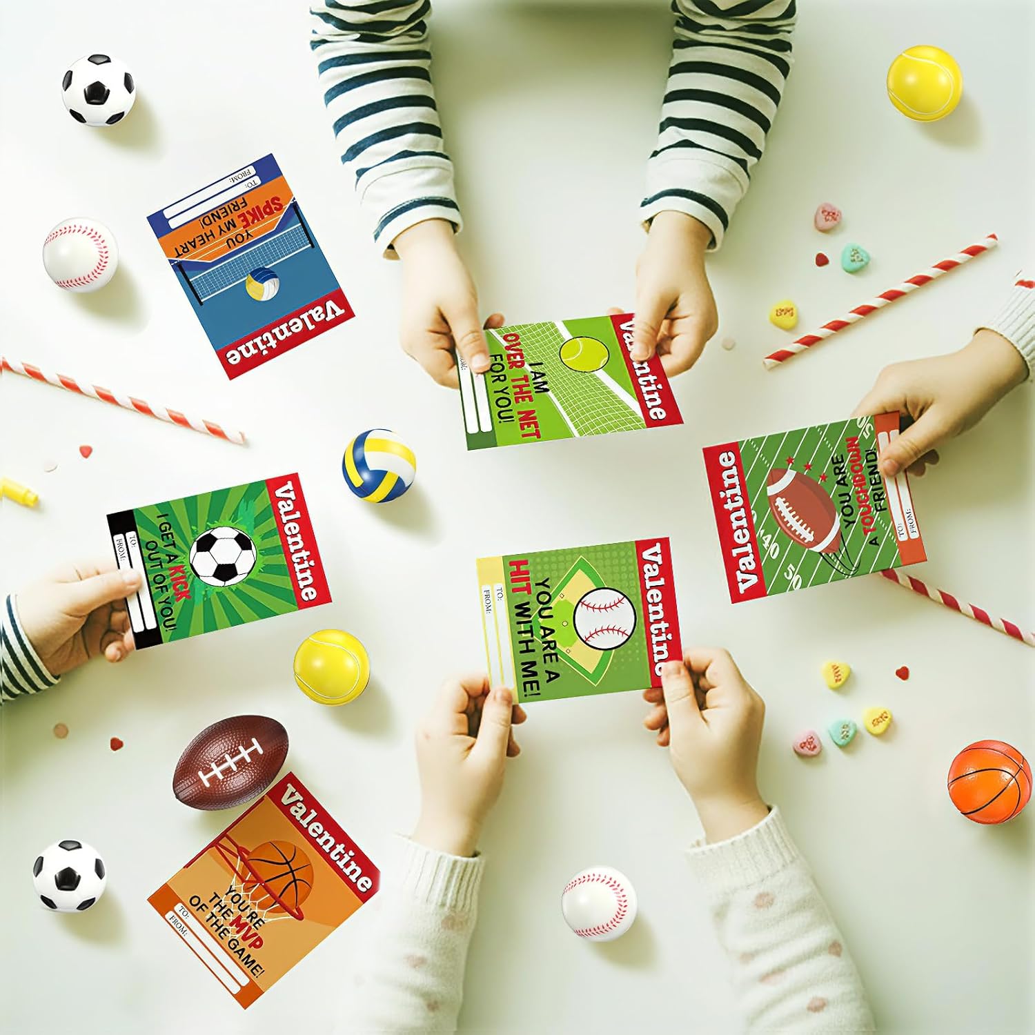 36 Pack Stress Ball Valentines Day Cards for Valentine's Gifts Exchange Sports Valentines Cards Basketball Football Soccer Baseball Party Favors Exchange Gifts Prizes