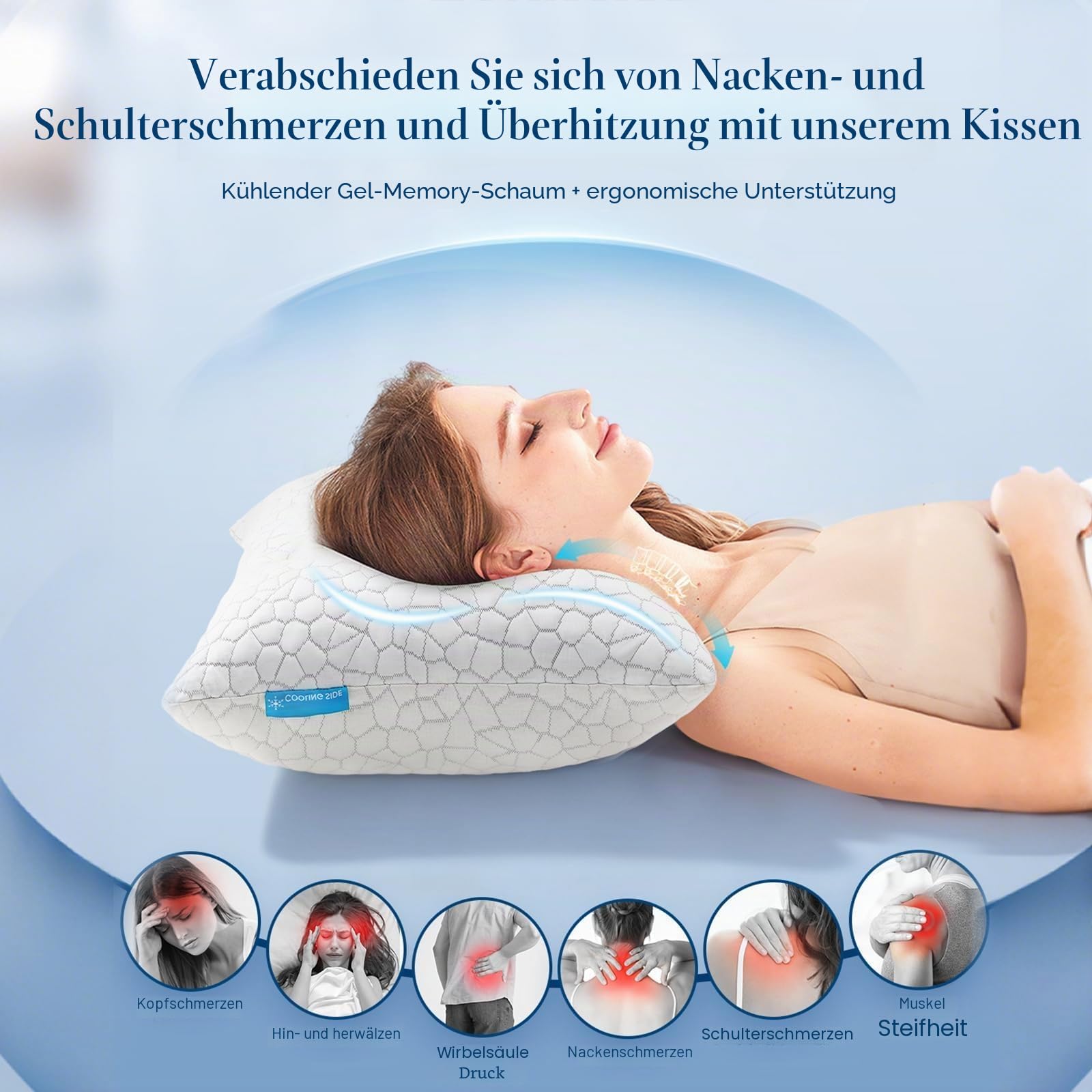 Kühlkissen zum Schlafen, Kissen aus zerkleinertem Memory-Schaum, Queen-Size, 1er-Pack, Bettkissen für Seiten-, Rücken- und Bauchschläfer, anpassbare Kühlkissen für Menschen, die im Schlaf leicht schwi