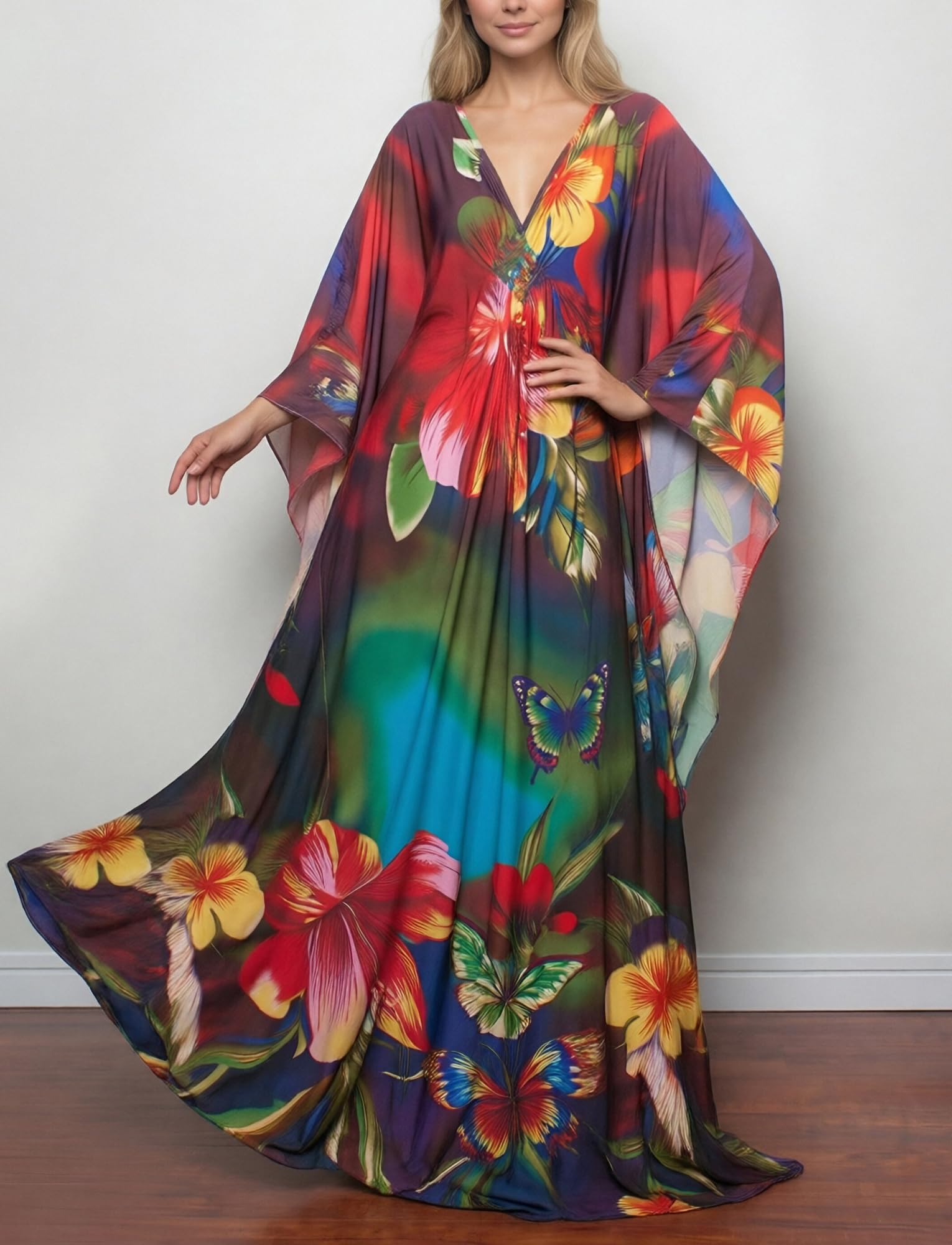 AIEOE Maxi Peignoir Cache-Maillots Femme Été Caftan Longue Robe de Plage avec Surf Sauna Plage Couleur 02