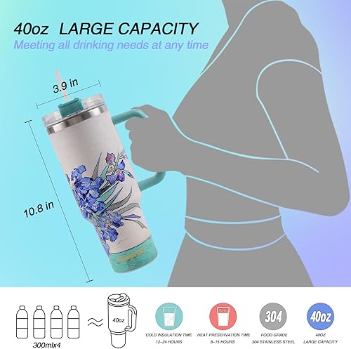 Miniatura 22 de Jormungand Vaso de 40 onzas con asa y pajita, botella de agua de acero inoxidable aislada al vacío para bebidas calientes o frías, taza de café