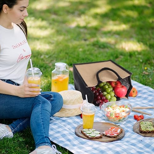 Vista 42 de Saintrygo 12 bolsas de yute de arpillera con asa, reutilizables en blanco, bolsas de regalo para dama de honor, para compras, bodas, bricolaje, 12 x