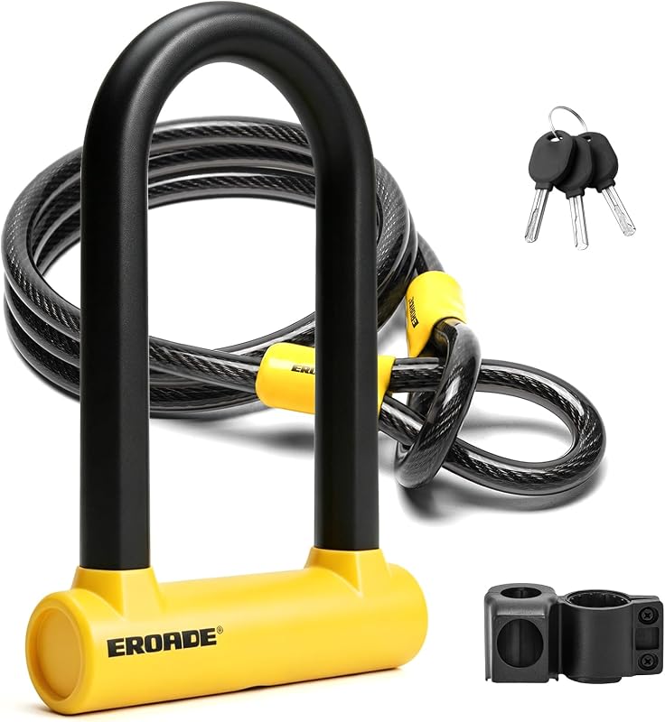 Bike U Lock with 5ft Security Steel Cable,Heavy Duty Anti Theft Bike U Lock,20mm Shackle, with Mounting Bracket, 3Keys,Lock for Door Gate Motorcycle Scooter