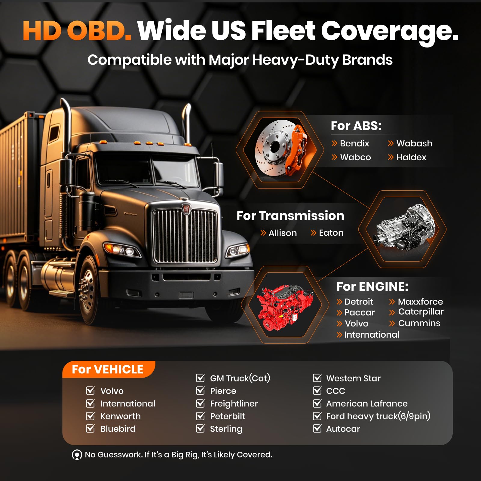 ANCEL Nuevo escáner de camión HD601 resistente, herramienta de escaneo de diagnóstico de sistema completo diésel para Cummins, Detroit, Volvo, Paccar y Caterpillar, lector de código HDOBD y OBD2 2 en