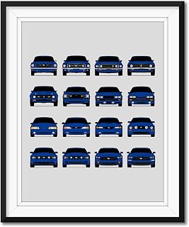 Ford Mustang Generations Inspired Poster Print Wall Art Handmade Decor of the History and Evolution of the Ford Mustang (Unframed)