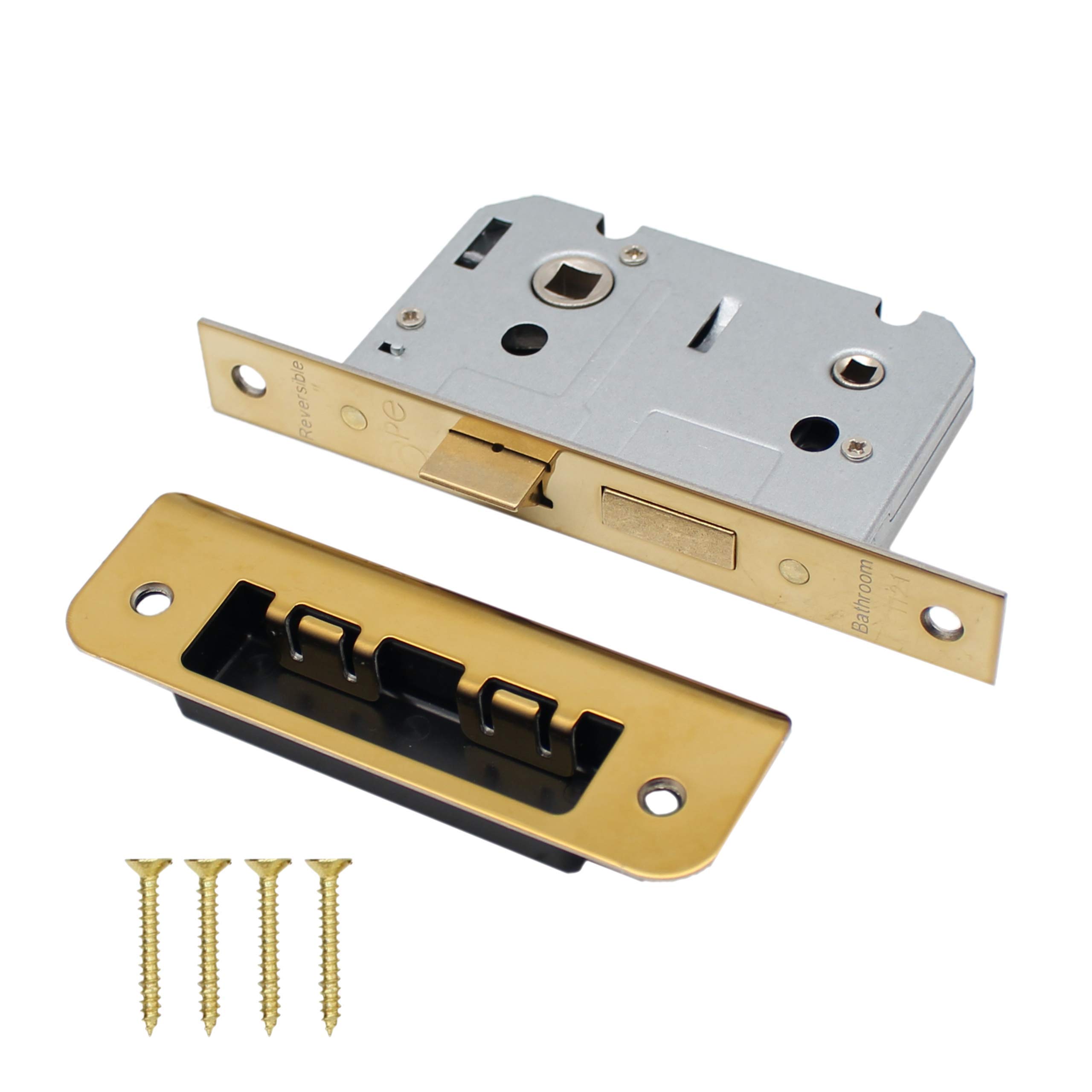 Eai Polished Brass / Gold Bathroom Mortice Door Lock Bolt Through | 64Mm / 2.5 Inch | | Square Forend