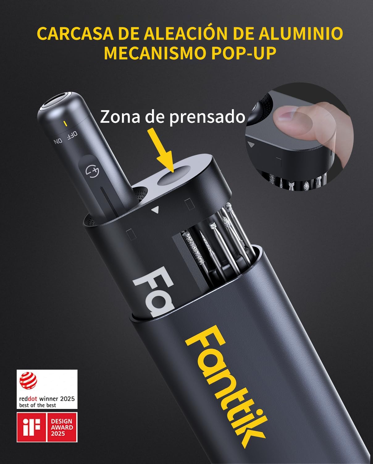 Kit Herramienta Rotativa Inalámbrica Fanttik F2 Master Mini, Motor NeoPulse, 5 Velocidades, 25.000 RPM, 35 Accesorios Con Base Revostor, Grabador, Lijado 3D, Pulido, Perforación y DIY